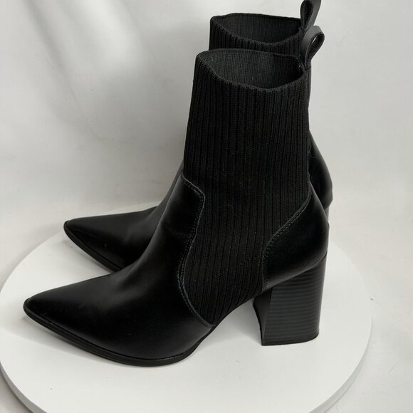 Blondo Ikler Waterproof Women’s Black Leather Mid-Calf Pull On Knit Booties 7.5M - Picture 1 of 8